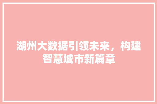 湖州大数据引领未来，构建智慧城市新篇章  第1张