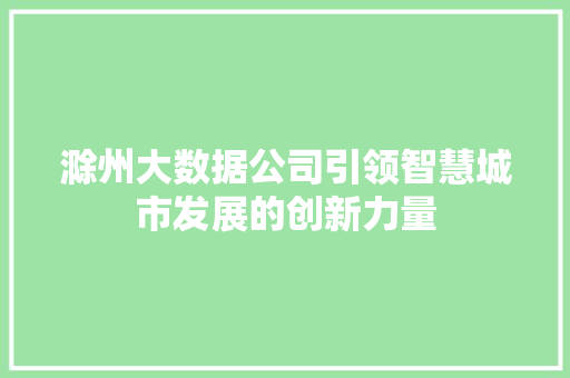 滁州大数据公司引领智慧城市发展的创新力量  第1张