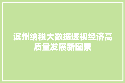 滨州纳税大数据透视经济高质量发展新图景