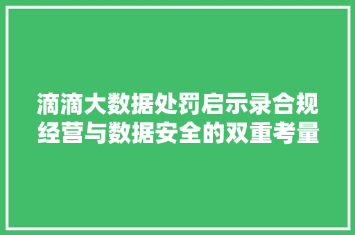 滴滴大数据处罚启示录合规经营与数据安全的双重考量  第1张