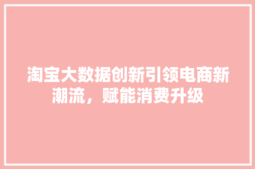 淘宝大数据创新引领电商新潮流，赋能消费升级  第1张