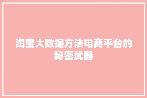 淘宝大数据方法电商平台的秘密武器  第1张