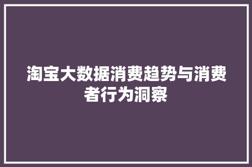 淘宝大数据消费趋势与消费者行为洞察  第1张