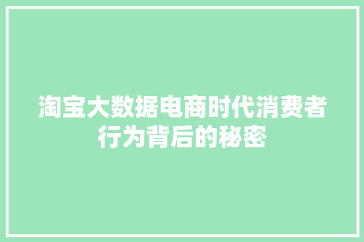 淘宝大数据电商时代消费者行为背后的秘密  第1张