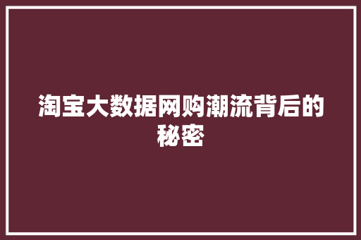 淘宝大数据网购潮流背后的秘密  第1张
