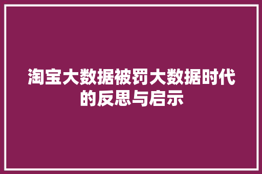 淘宝大数据被罚大数据时代的反思与启示  第1张