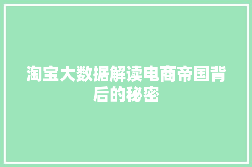 淘宝大数据解读电商帝国背后的秘密  第1张