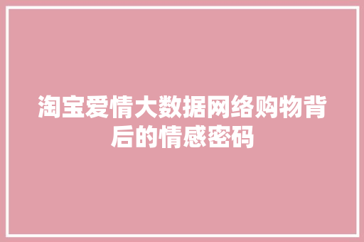 淘宝爱情大数据网络购物背后的情感密码  第1张