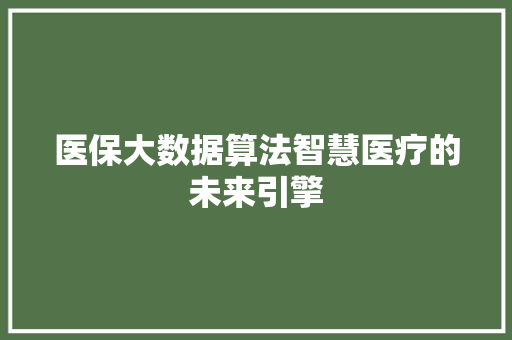 医保大数据算法智慧医疗的未来引擎  第1张