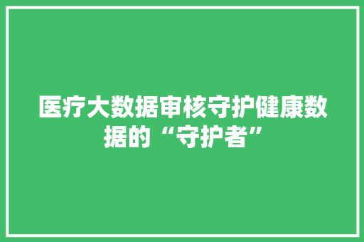 医疗大数据审核守护健康数据的“守护者”  第1张