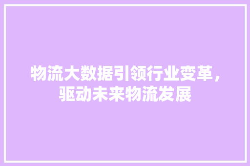 物流大数据引领行业变革，驱动未来物流发展  第1张
