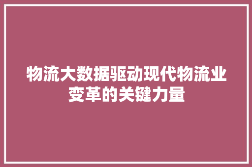 物流大数据驱动现代物流业变革的关键力量  第1张