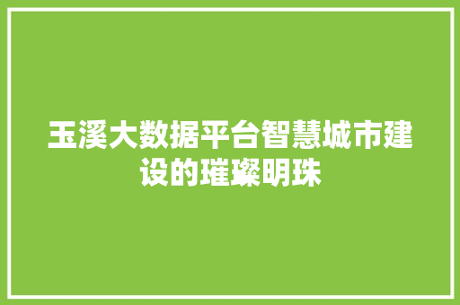 玉溪大数据平台智慧城市建设的璀璨明珠