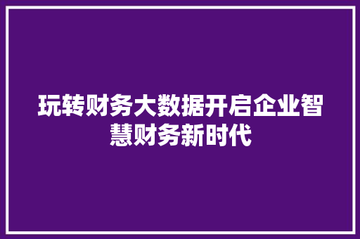 玩转财务大数据开启企业智慧财务新时代  第1张