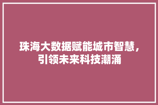 珠海大数据赋能城市智慧，引领未来科技潮涌