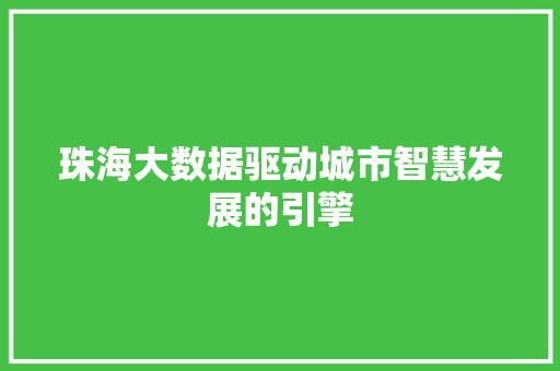 珠海大数据驱动城市智慧发展的引擎