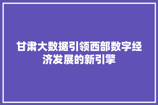 甘肃大数据引领西部数字经济发展的新引擎  第1张