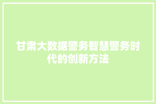 甘肃大数据警务智慧警务时代的创新方法  第1张