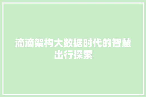 滴滴架构大数据时代的智慧出行探索  第1张