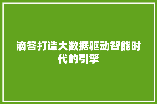 滴答打造大数据驱动智能时代的引擎