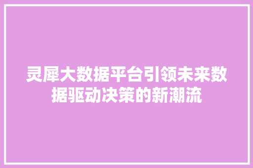 灵犀大数据平台引领未来数据驱动决策的新潮流  第1张