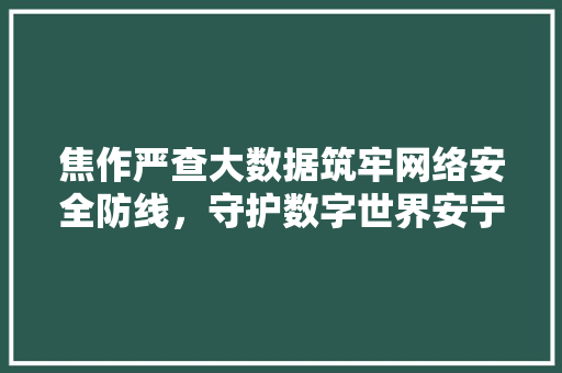 焦作严查大数据筑牢网络安全防线，守护数字世界安宁  第1张