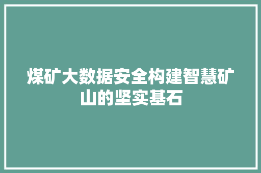 煤矿大数据安全构建智慧矿山的坚实基石  第1张