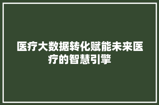 医疗大数据转化赋能未来医疗的智慧引擎  第1张