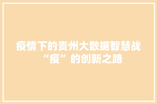 疫情下的贵州大数据智慧战“疫”的创新之路  第1张