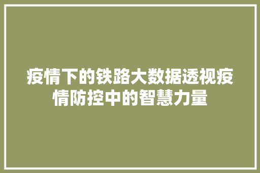疫情下的铁路大数据透视疫情防控中的智慧力量  第1张