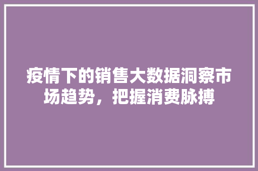 疫情下的销售大数据洞察市场趋势，把握消费脉搏  第1张