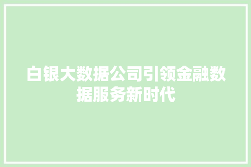 白银大数据公司引领金融数据服务新时代