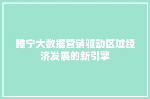 睢宁大数据营销驱动区域经济发展的新引擎