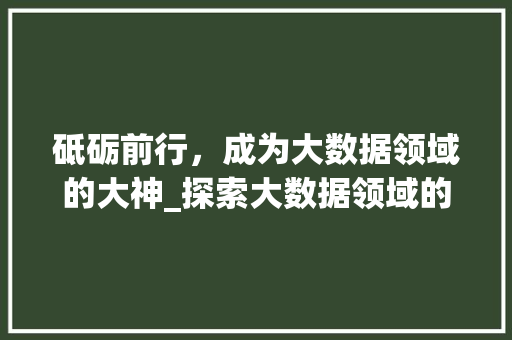 砥砺前行，成为大数据领域的大神_探索大数据领域的卓越之路