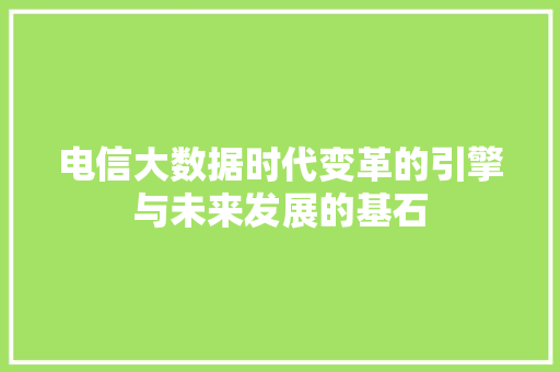 电信大数据时代变革的引擎与未来发展的基石  第1张