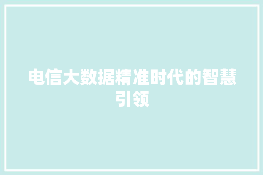 电信大数据精准时代的智慧引领  第1张