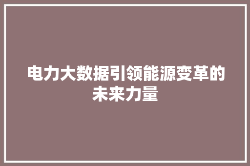 电力大数据引领能源变革的未来力量  第1张