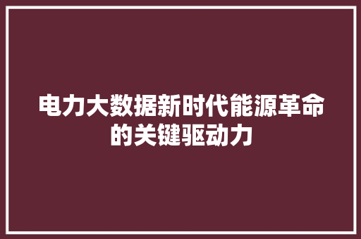 电力大数据新时代能源革命的关键驱动力  第1张
