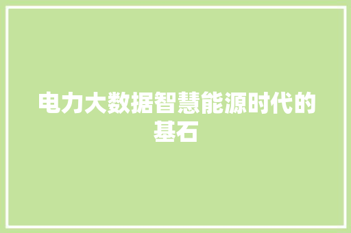 电力大数据智慧能源时代的基石  第1张