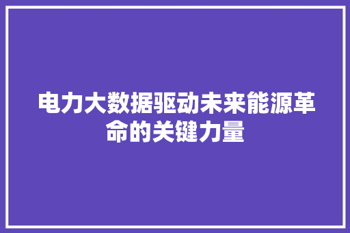 电力大数据驱动未来能源革命的关键力量  第1张