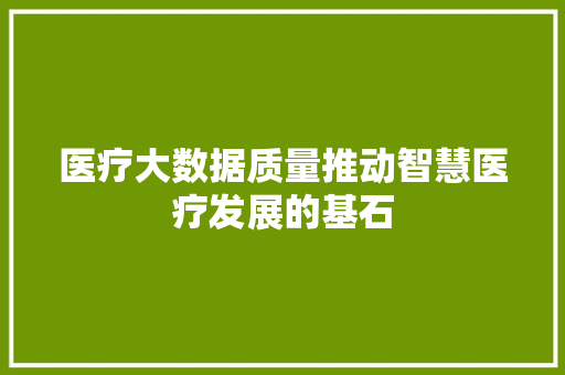 医疗大数据质量推动智慧医疗发展的基石  第1张