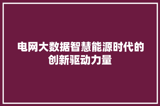 电网大数据智慧能源时代的创新驱动力量
