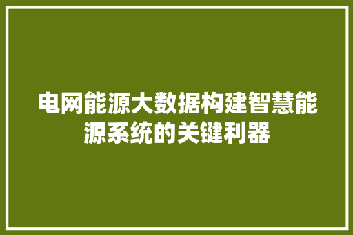 电网能源大数据构建智慧能源系统的关键利器