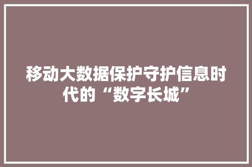 移动大数据保护守护信息时代的“数字长城”  第1张