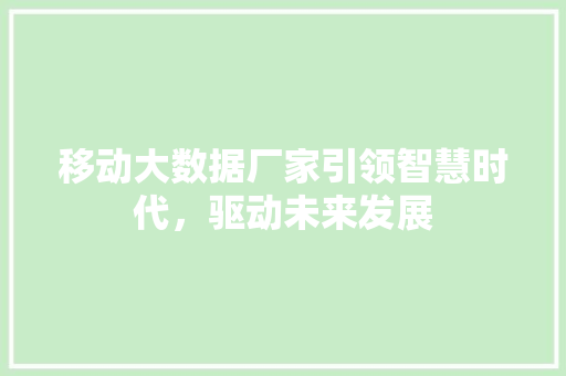 移动大数据厂家引领智慧时代，驱动未来发展  第1张