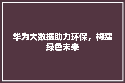 华为大数据助力环保，构建绿色未来  第1张