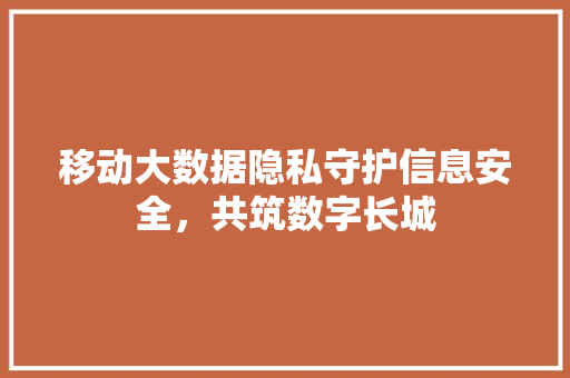 移动大数据隐私守护信息安全，共筑数字长城  第1张