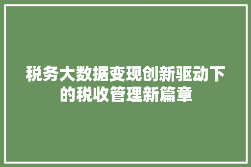 税务大数据变现创新驱动下的税收管理新篇章  第1张