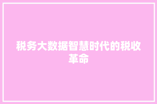 税务大数据智慧时代的税收革命  第1张
