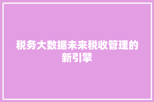 税务大数据未来税收管理的新引擎  第1张